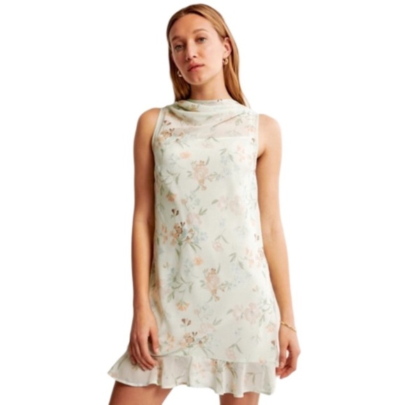 Abercrombie & Fitch Dresses & Skirts - NEW Abercrombie Fitch Sz L High Neck Chiffon Mini Dress In Light Green Floral